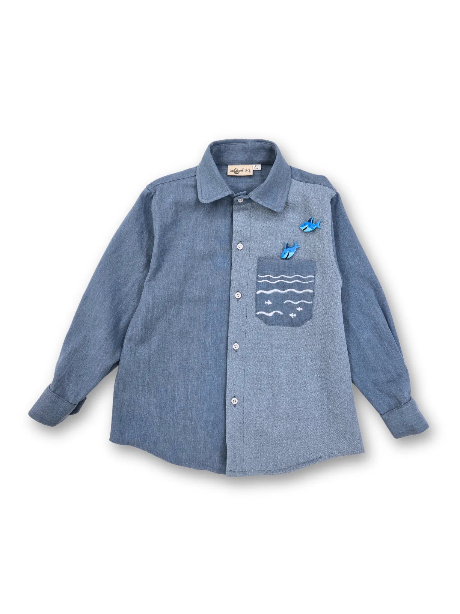 Dual Colour Denim Boys Shirt with Sharks