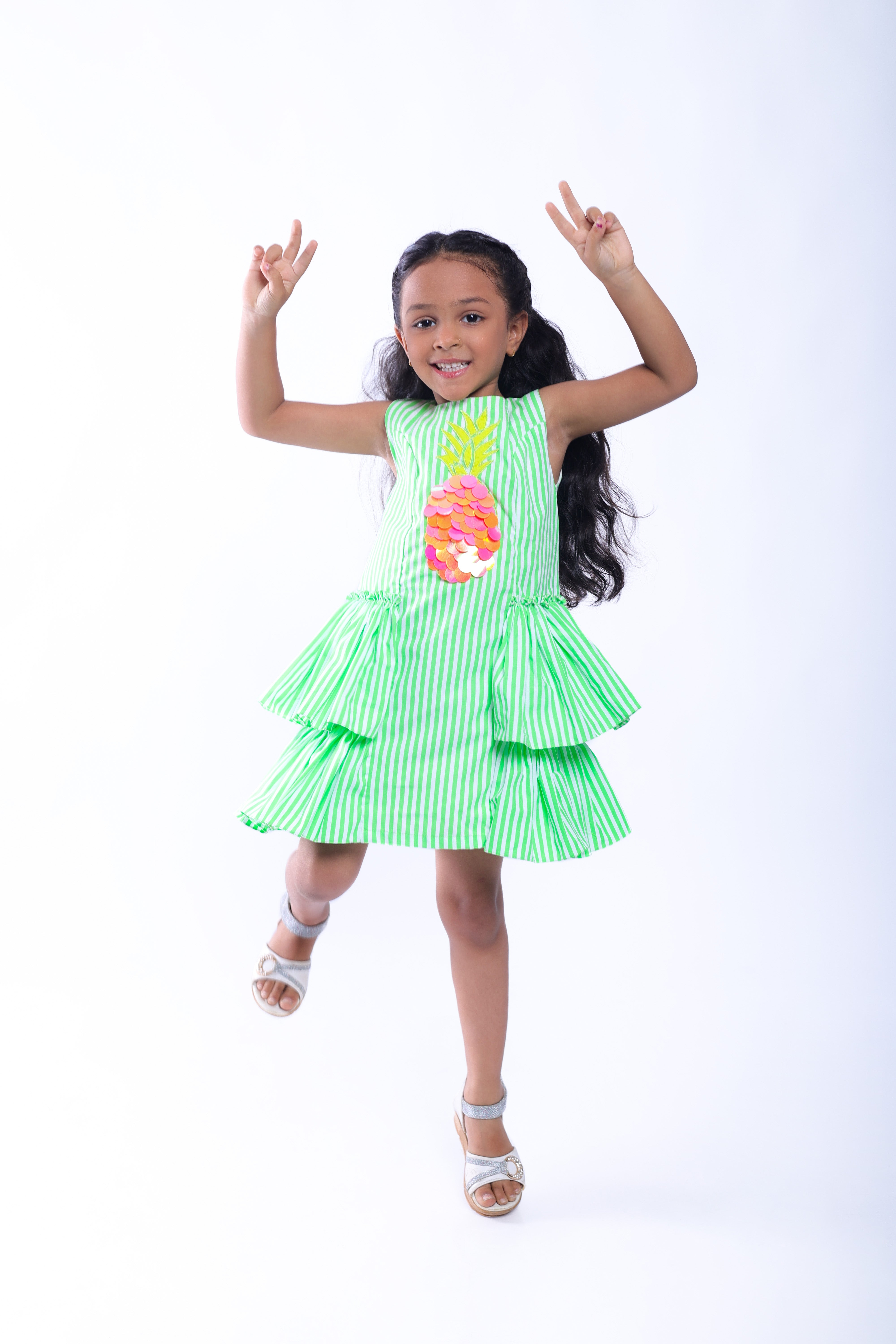 Stripe Dress with Embroidered Pineapple