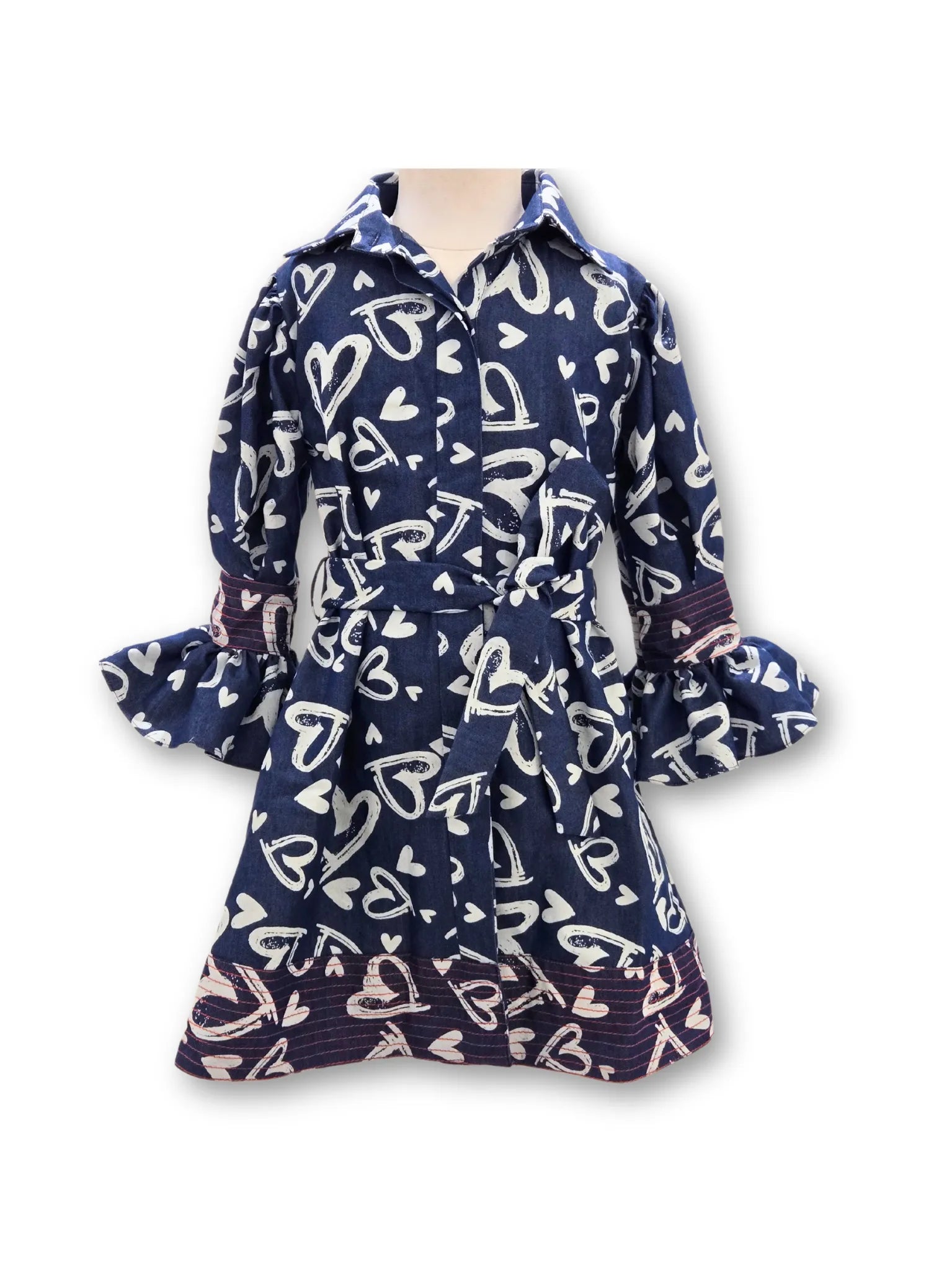 Hearts Printed Dark Denim Dress – Ladeeda - Main Image