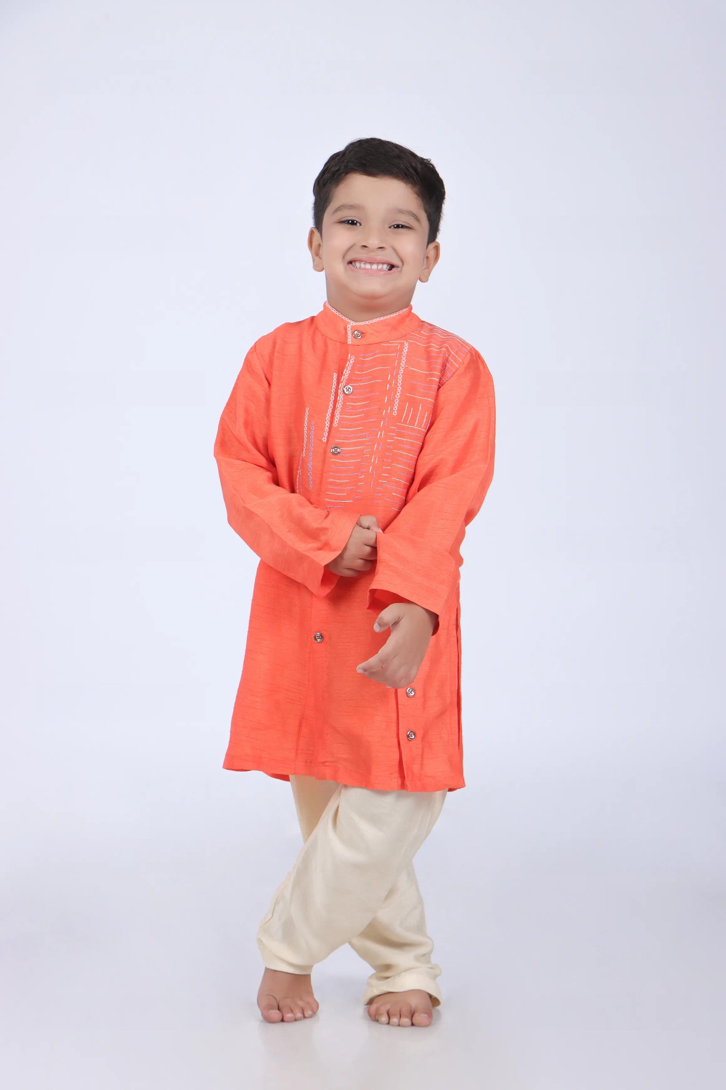 Abstract Embroidered Orange Kurta and Pyjama
