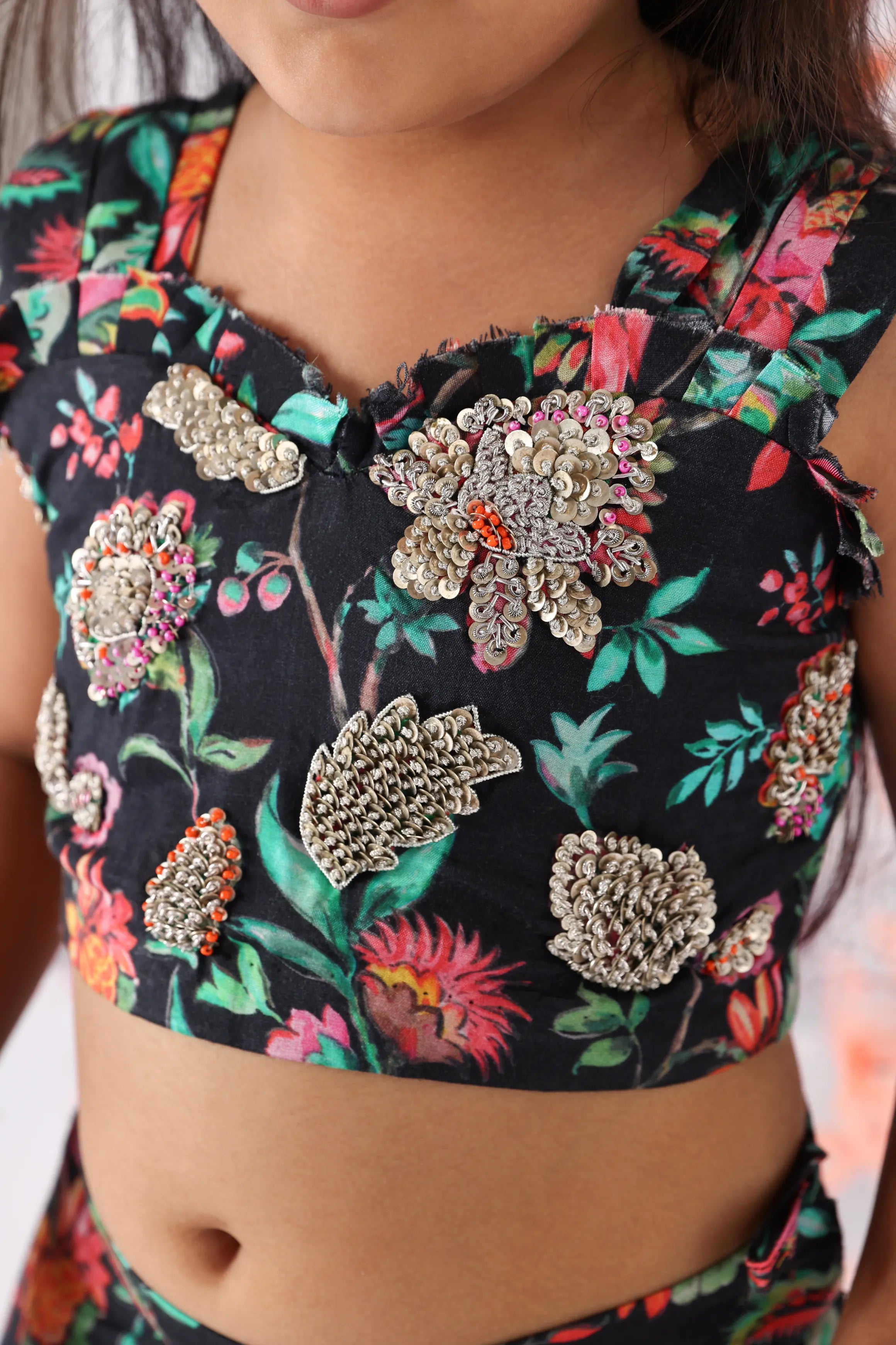Black Floral Lehenga and Embroidered Top