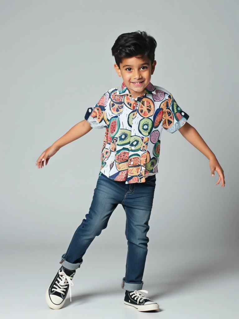 Fruity Fun Print Boys Cotton Shirt