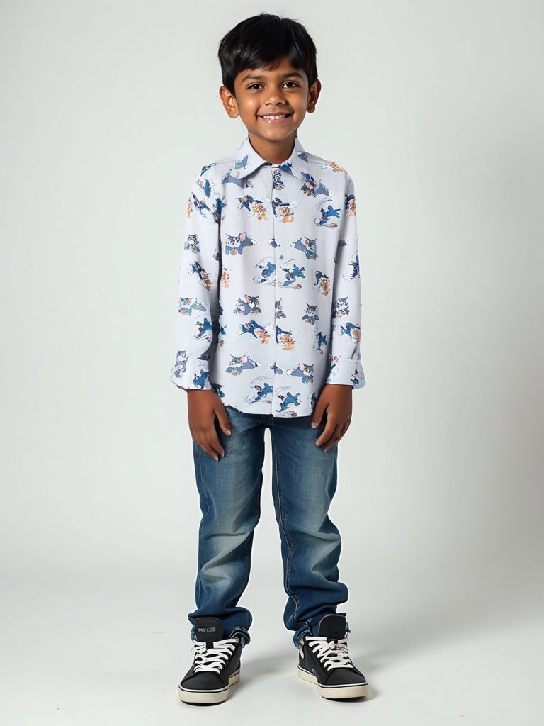 Tom & Jerry Print Boys Cotton Shirt
