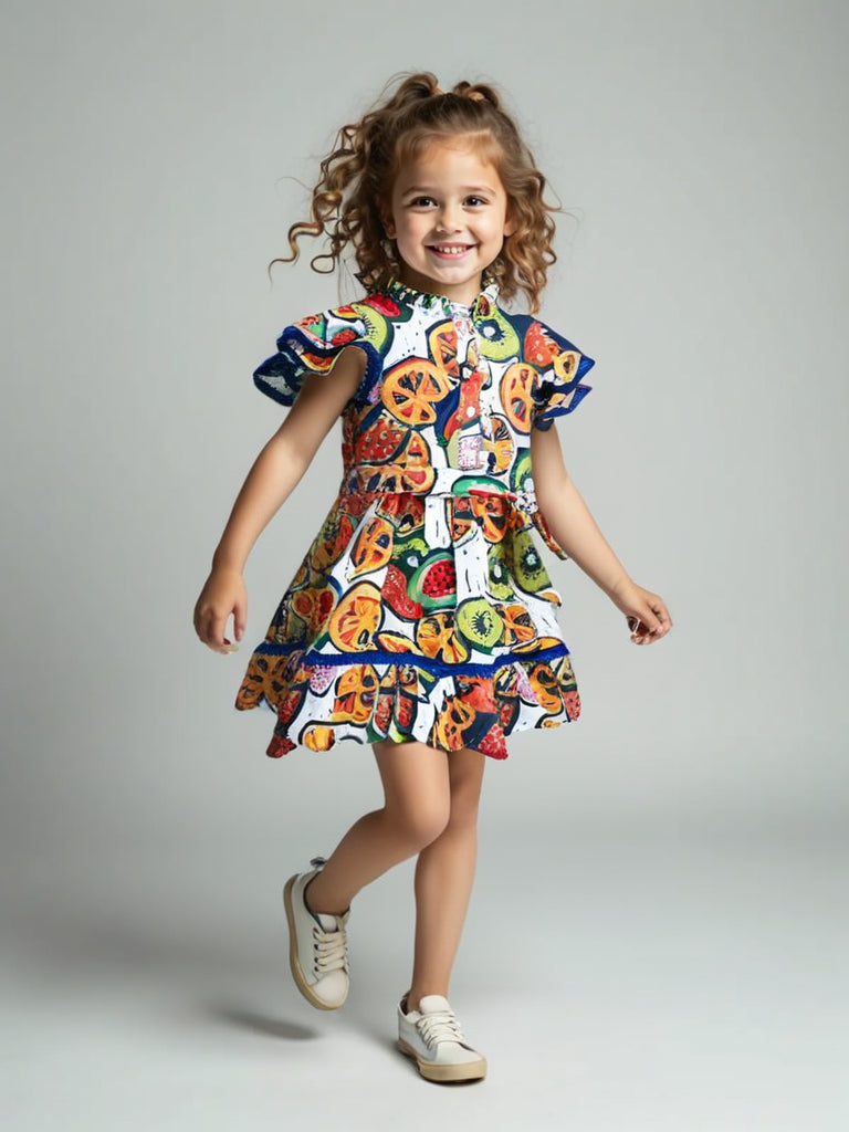 Citrus Splash Ruffle Colourful cotton Dress