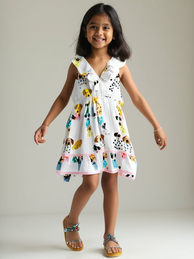 Puppy Parade Ruffle Cotton Dress