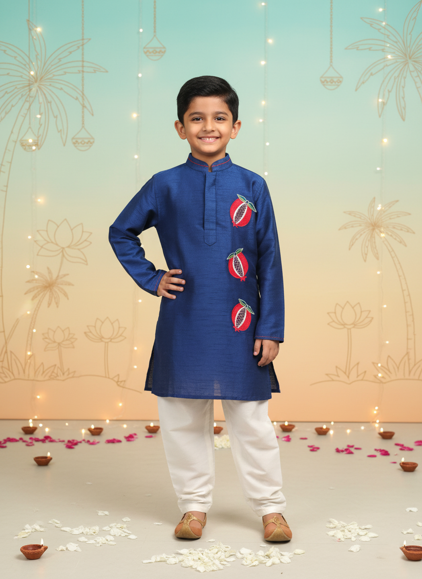Blue Embroidered Anaar Kurta Set for Boys