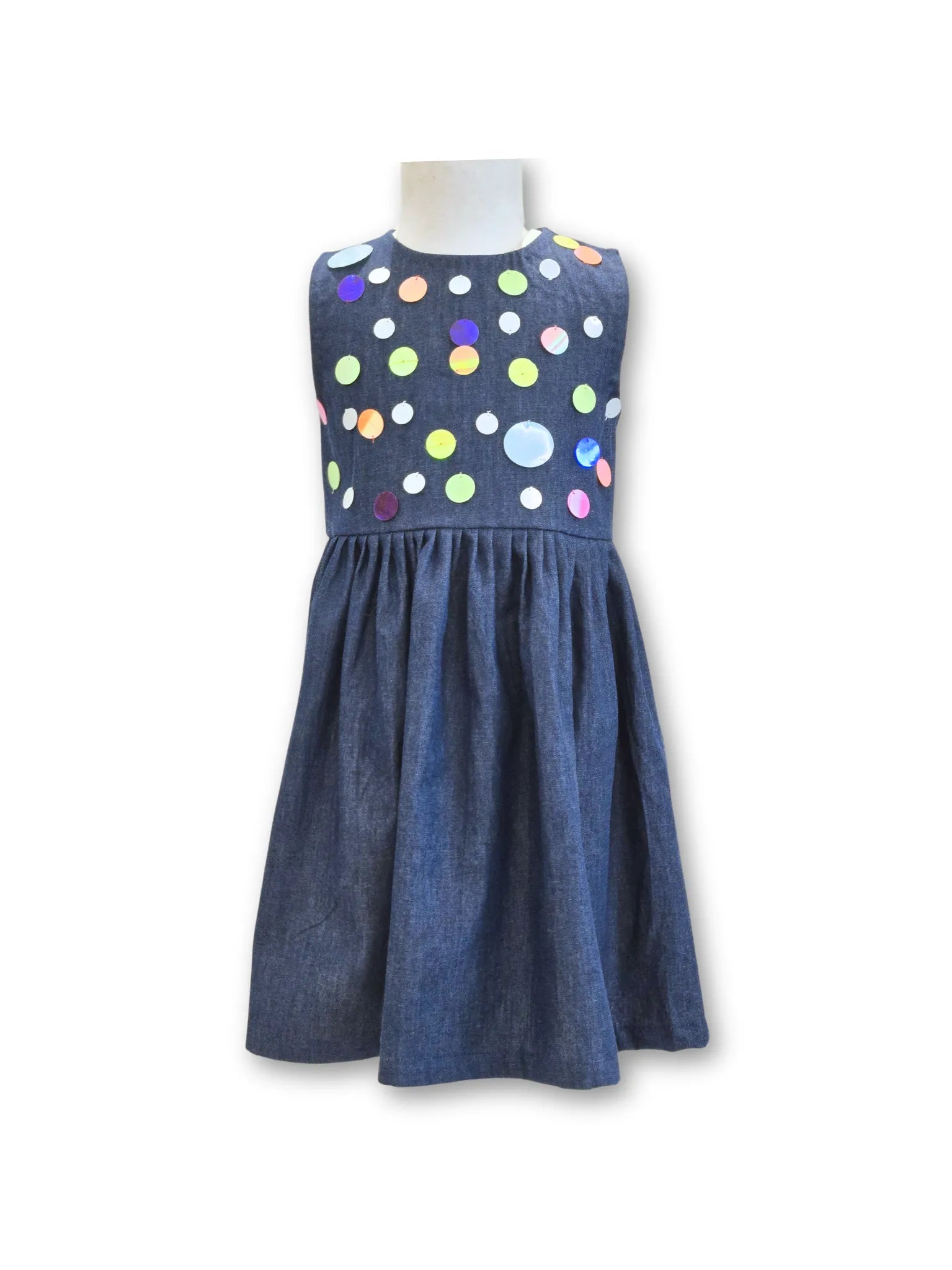 Sequence Embroidered Dark Denim Dress