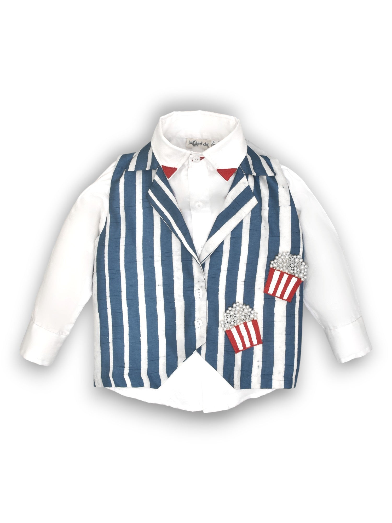 Classic White Shirt & Playful Sleeveless Popcorn Jacket Set