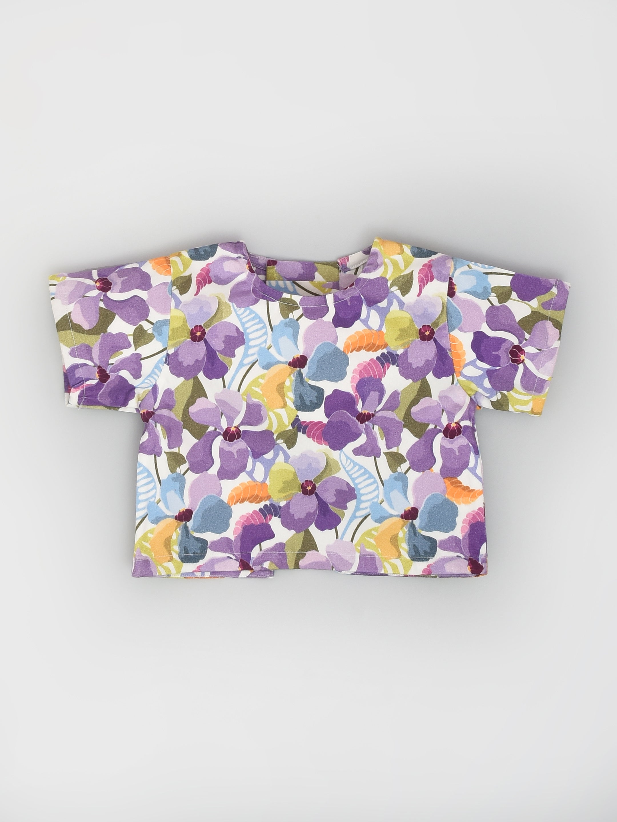Purple Floral Printed Back-open Half Sleeve Top & Skirt Casual Co-ord Set for Girls