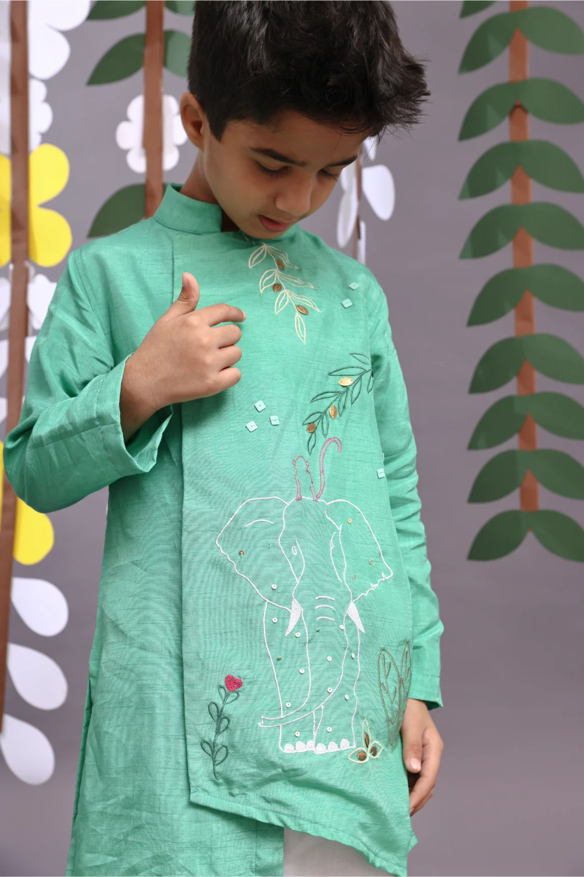 Beautiful Tropical Embroidered Green Kurta with Pyjama