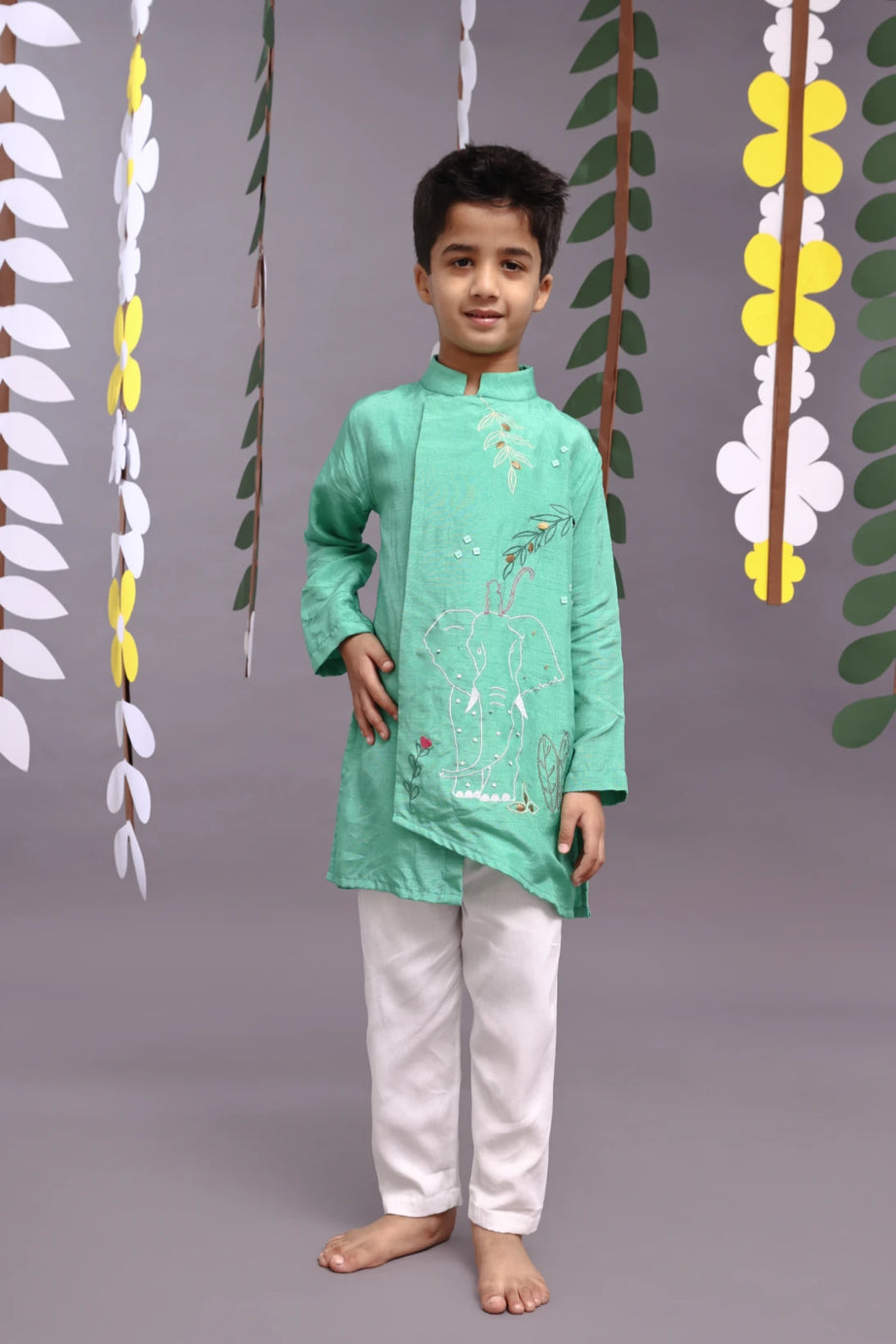 Beautiful Tropical Embroidered Green Kurta with Pyjama