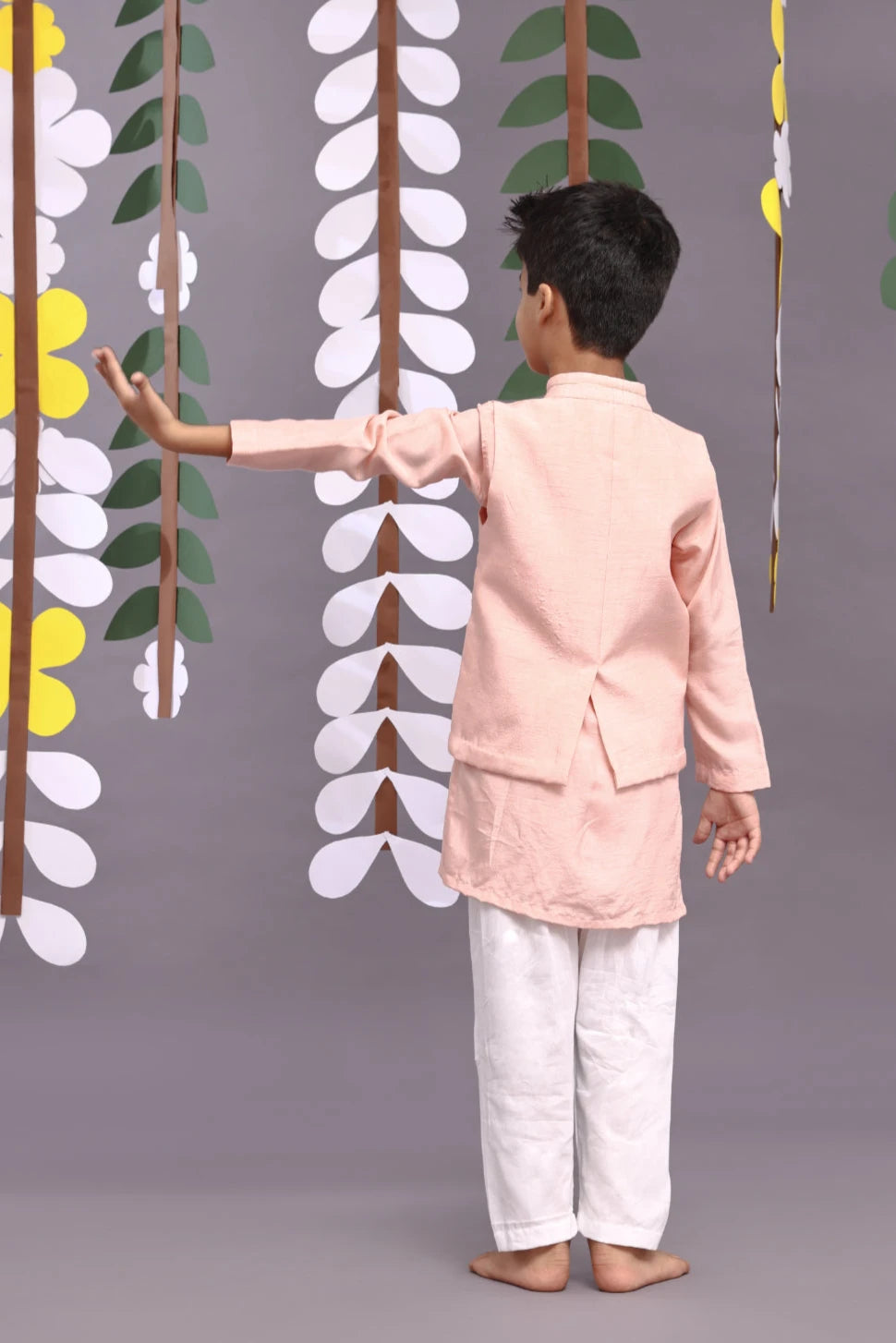 Jungle Theme Embroidered Bandhgala with Pink Kurta and Pyjama