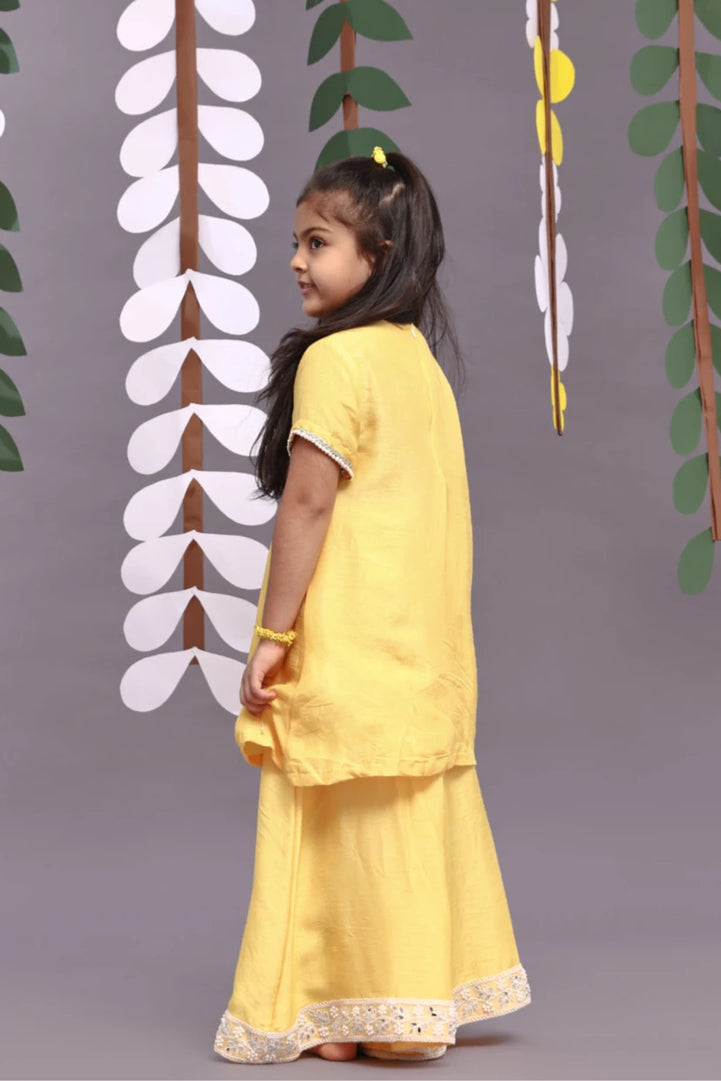 Silver Dori Embroidered Floral Kurta and Garara in Yellow