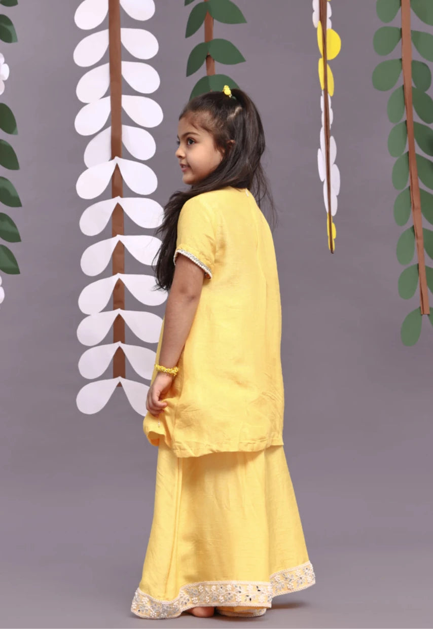 Silver Dori Embroidered Floral Kurta and Garara in Yellow