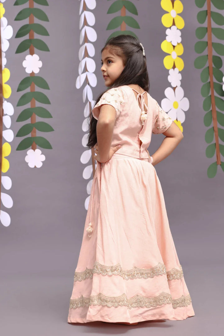 Gold Work Embroidered Silk Lehenga and Blouse in Light Pink