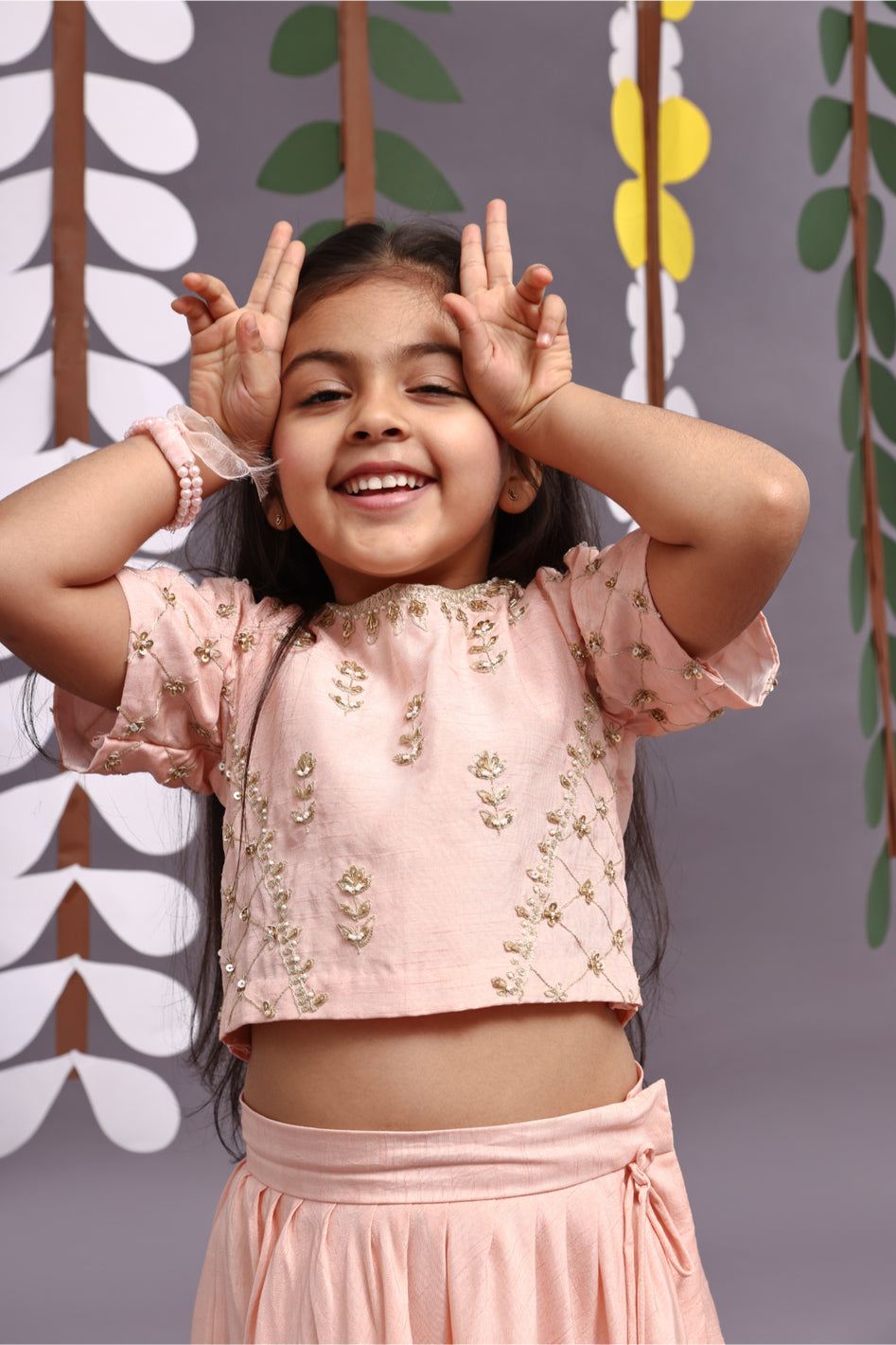 Gold Work Embroidered Silk Lehenga and Blouse in Light Pink