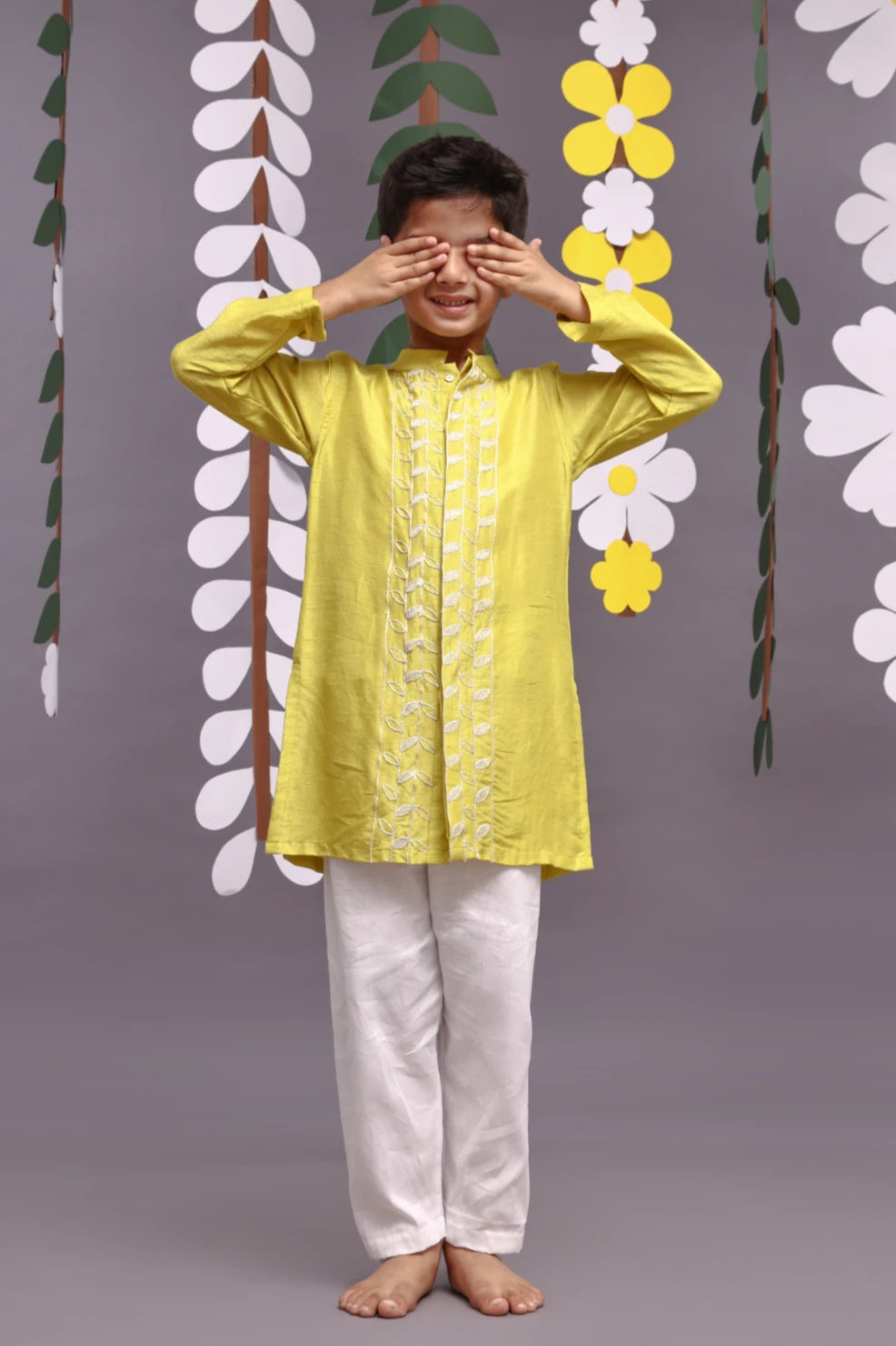 Silver Dori Embroidered Pista Green Achkan with Pyjama