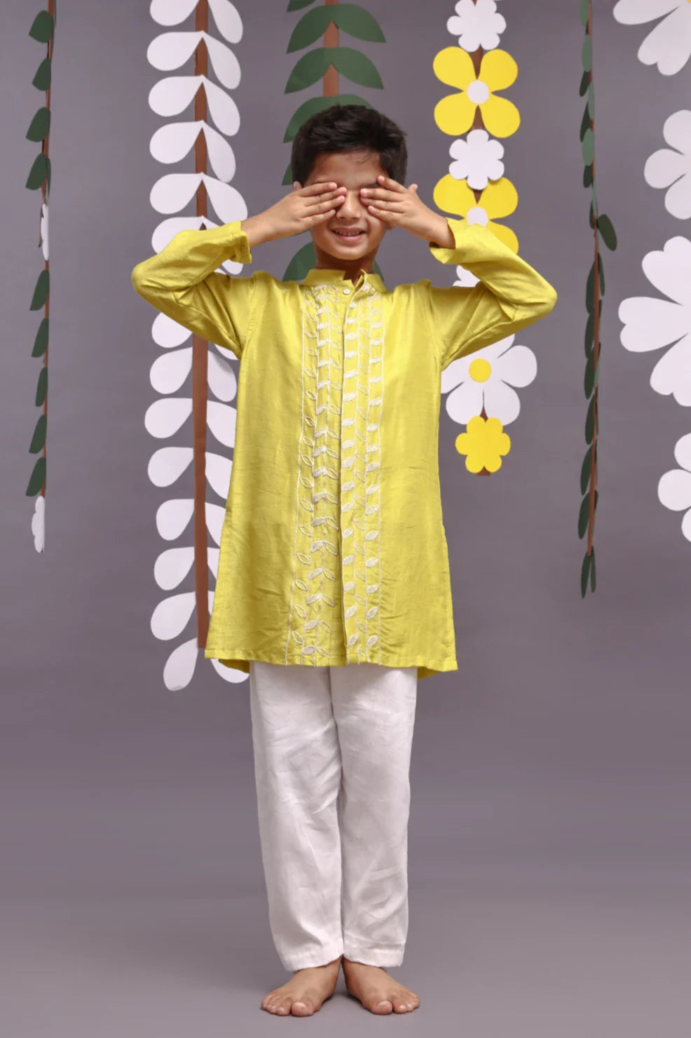 Silver Dori Embroidered Pista Green Achkan with Pyjama