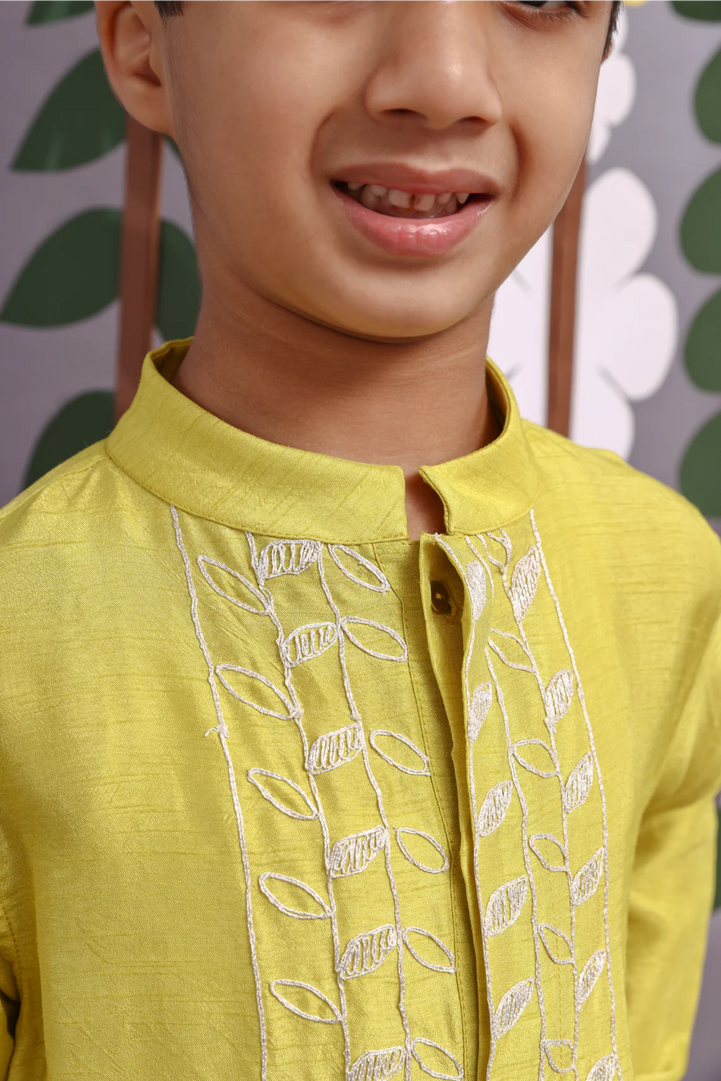 Silver Dori Embroidered Pista Green Achkan with Pyjama