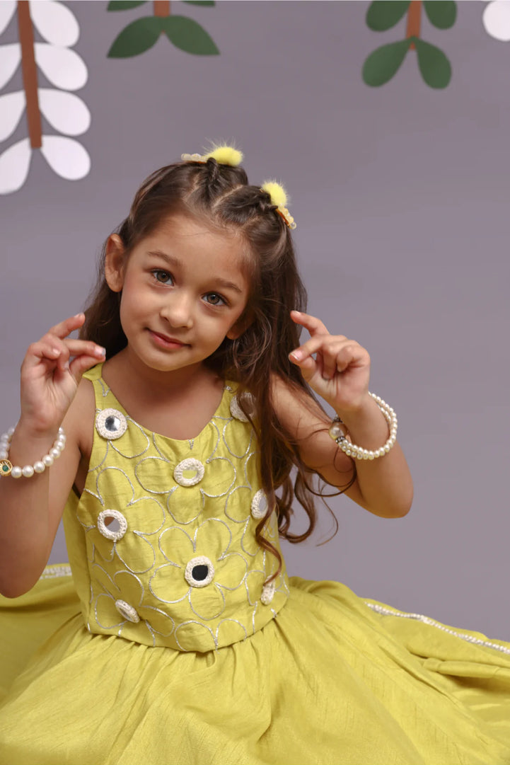 Silver Dori Embroidered Silk Top and Lehenga in Pista Green