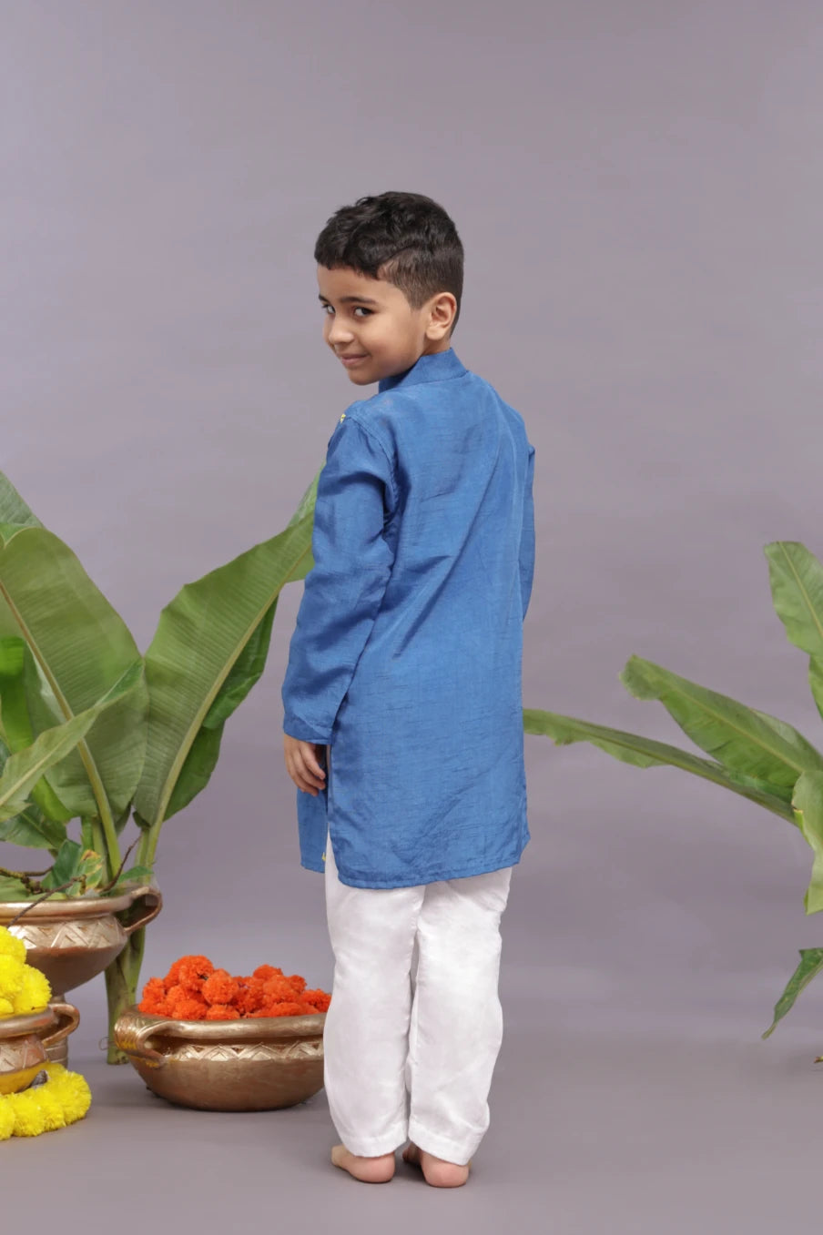 Embroidered Silk Blue Kurta and Pyjama