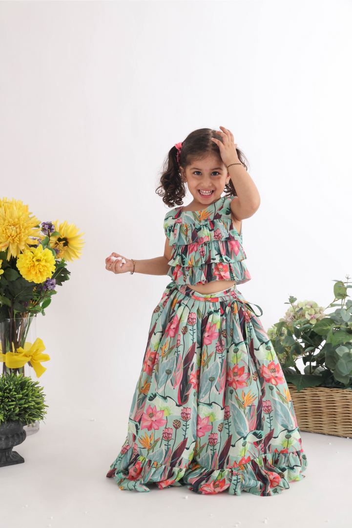 Twinning Set in Blue Floral Printed Muslin