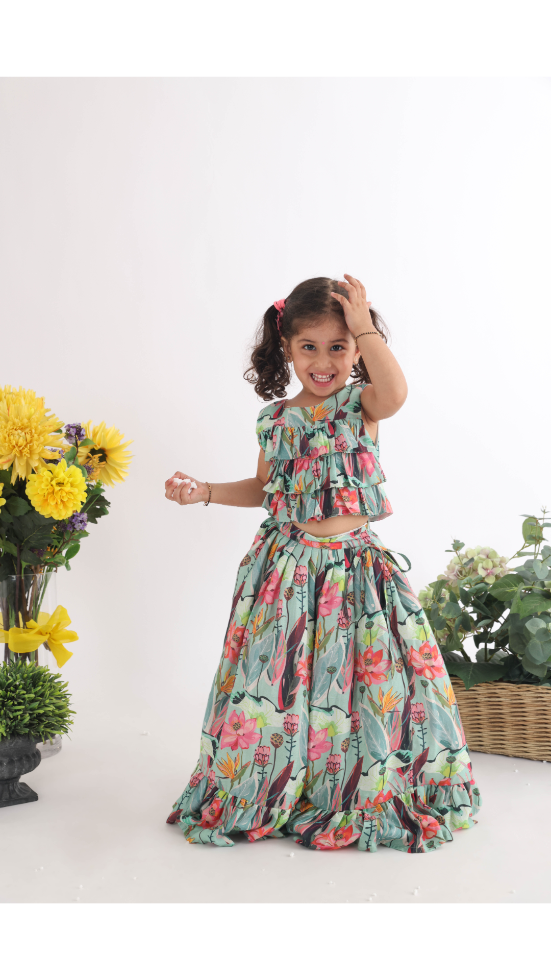 Twinning Set in Blue Floral Printed Muslin