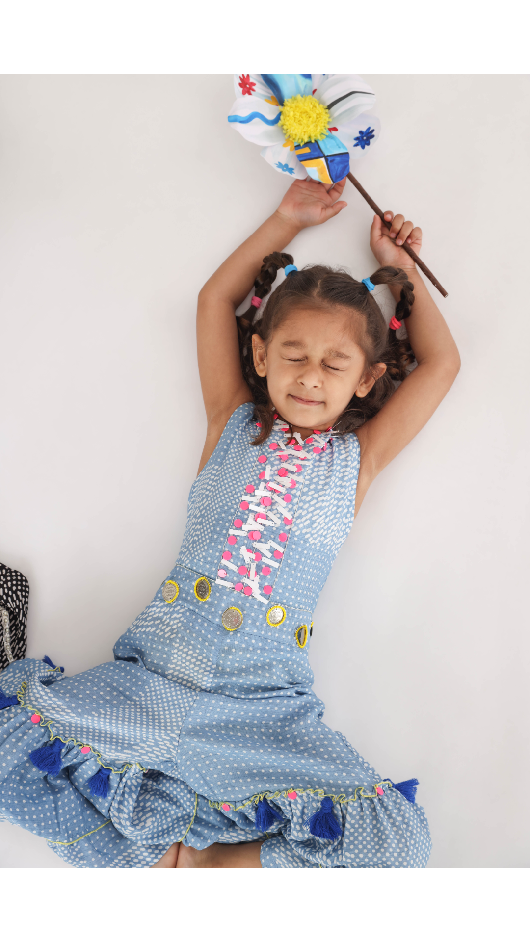 Twinning Set in Blue Printed Silk with Sequence Hand Embroidery