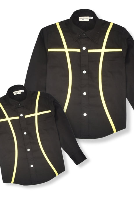 Father's Day Special : Twinning Set Black Shirt with Yellow Stripe