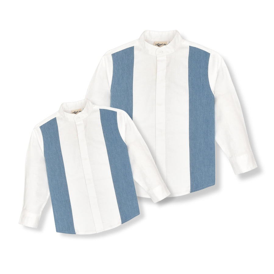 Father's Day Special : Twinning Set Denim White Panel Formal Shirt