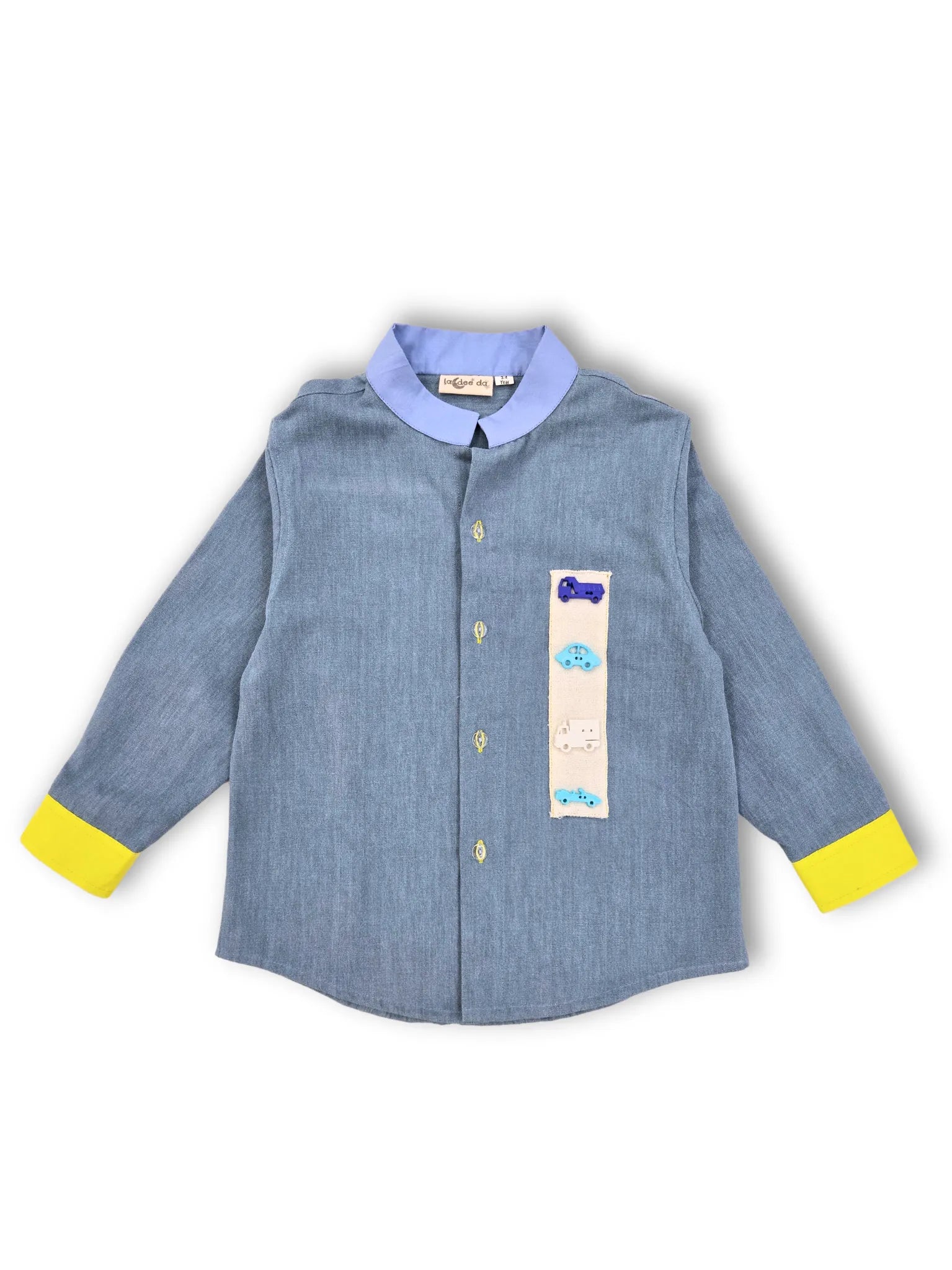 Denim Boys Shirt with Blue Collar and Green Cuffs