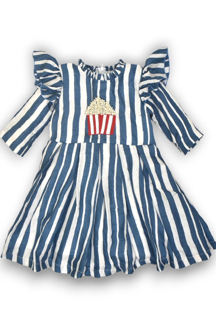 Blue Striped Dress with a Dash of Popcorn Fun