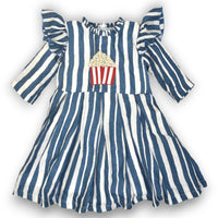Blue Striped Dress with a Dash of Popcorn Fun
