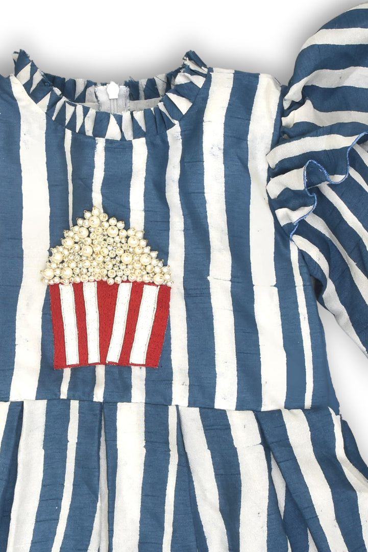Blue Striped Dress with a Dash of Popcorn Fun
