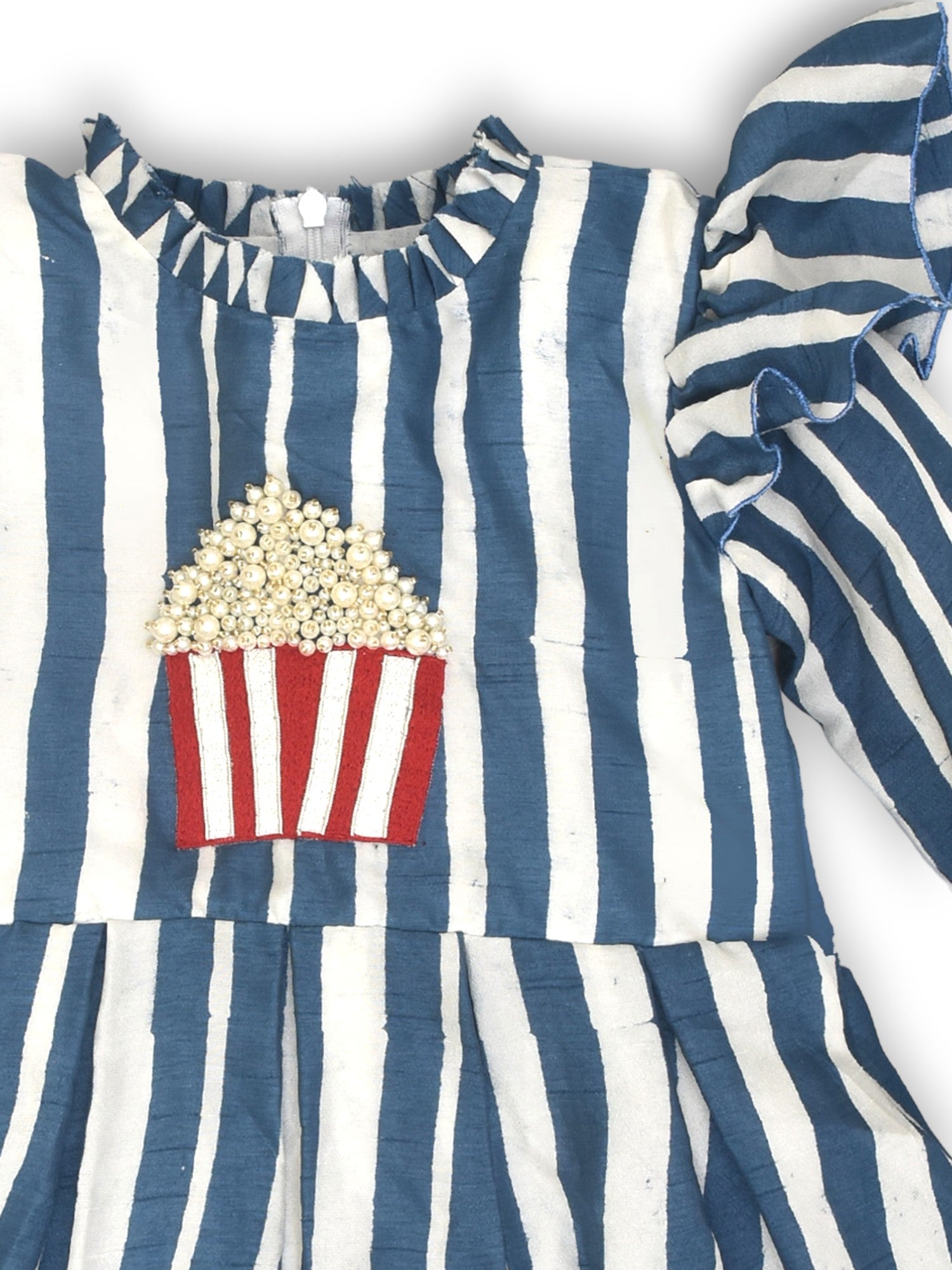 Blue Striped Dress with a Dash of Popcorn Fun