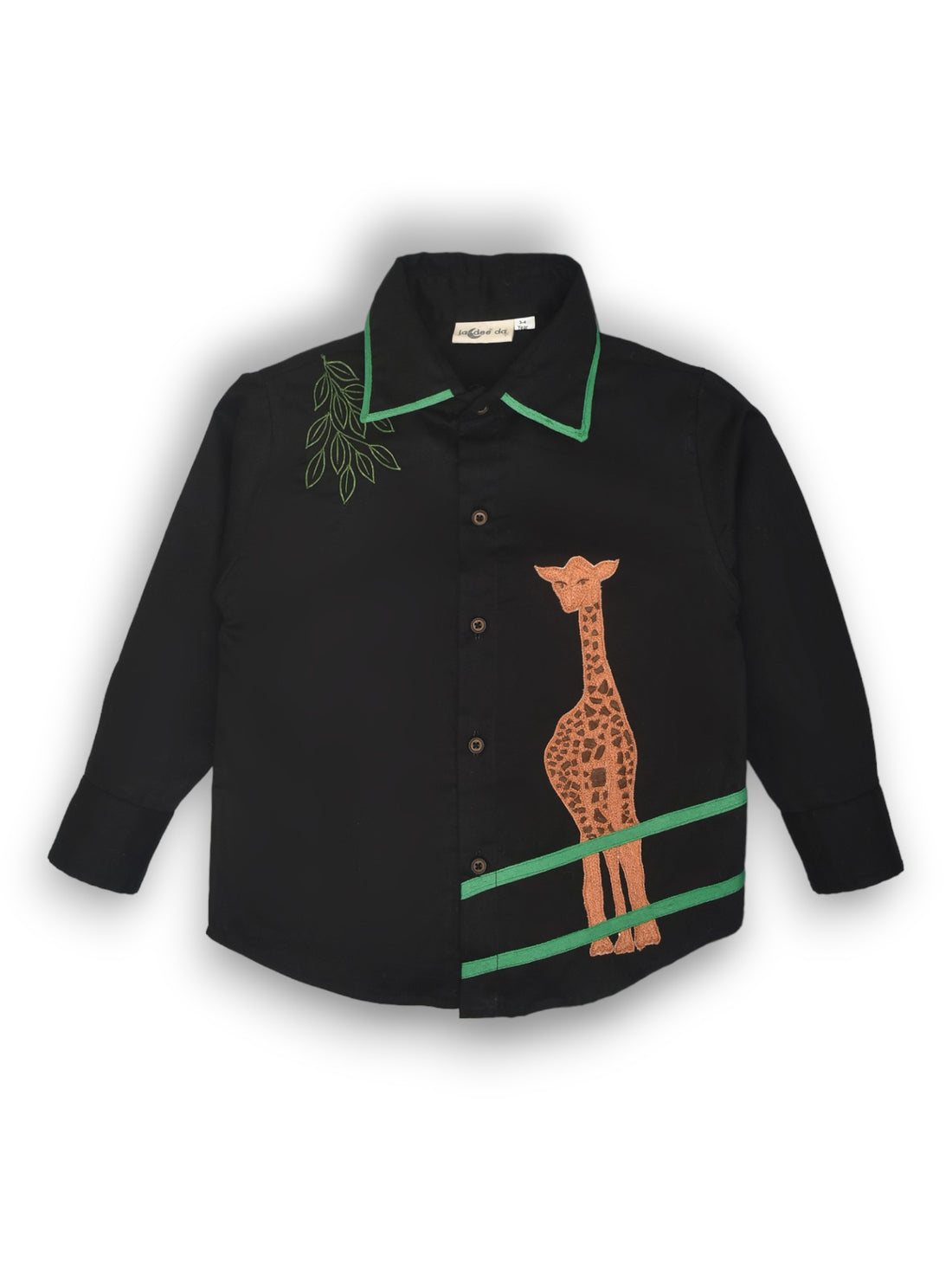 Black Shirt Embroidered with Graceful Giraffe Motif