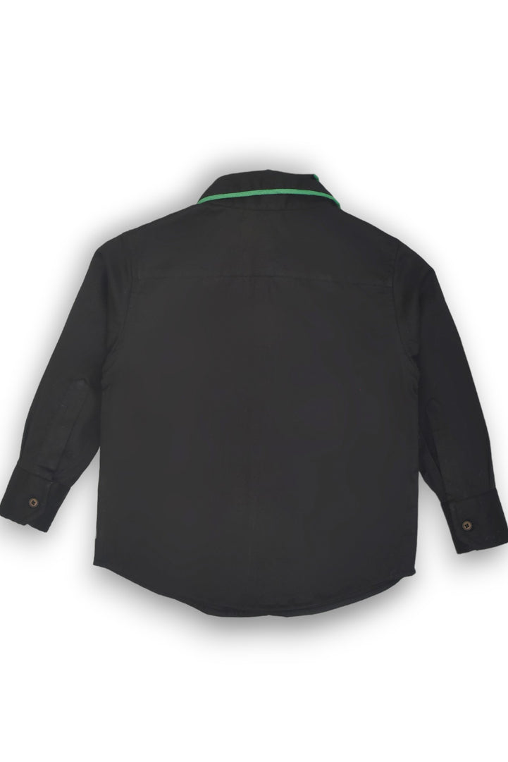 Black Shirt Embroidered with Graceful Giraffe Motif