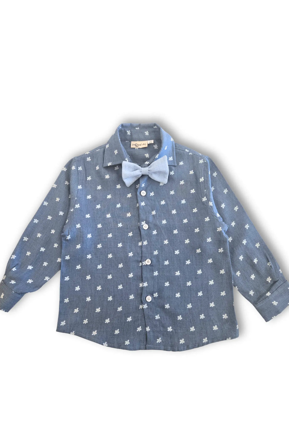 Floral Print Denim Boys Shirt with a Bow-tie