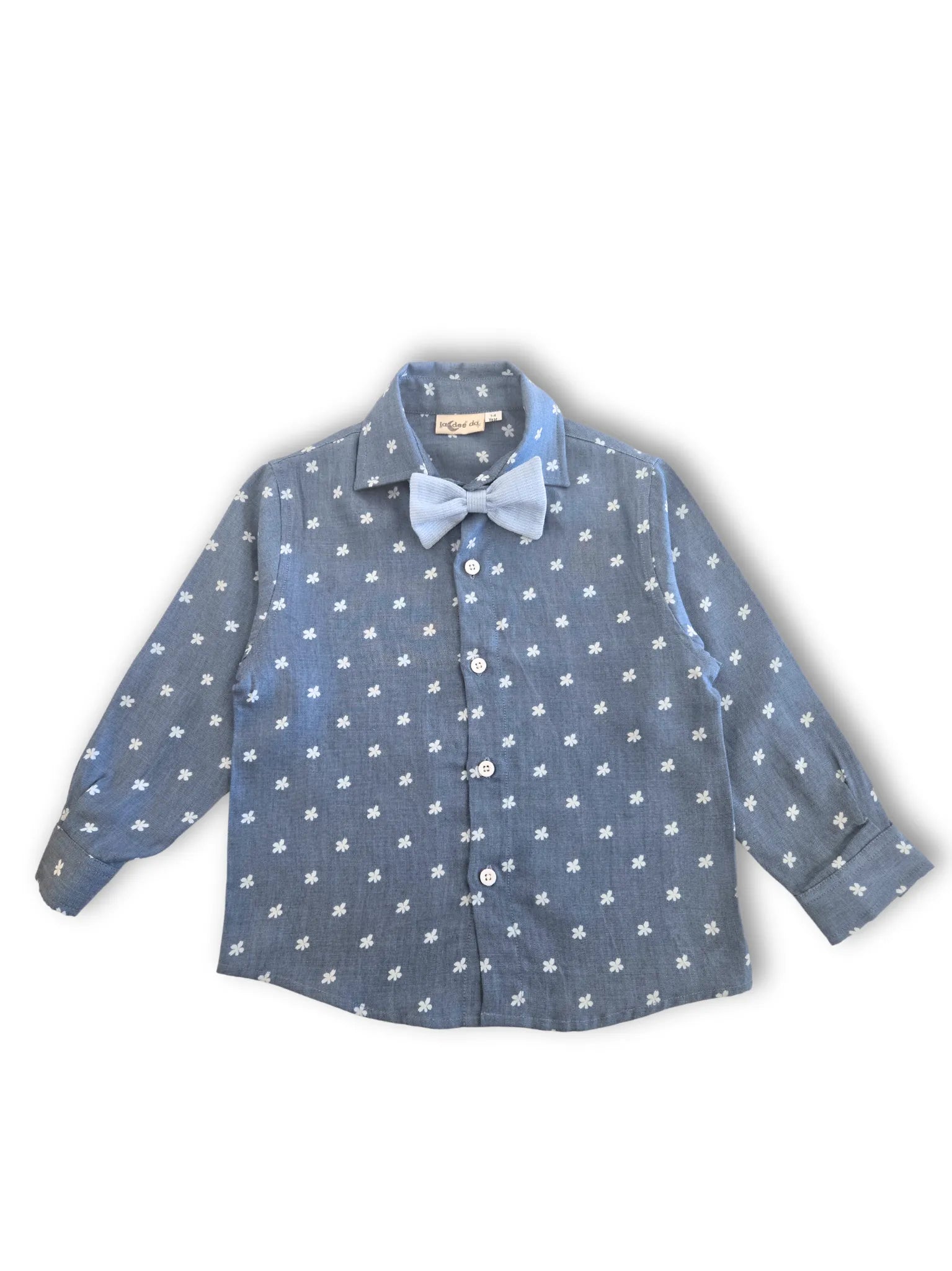 Floral Print Denim Boys Shirt with a Bow-tie