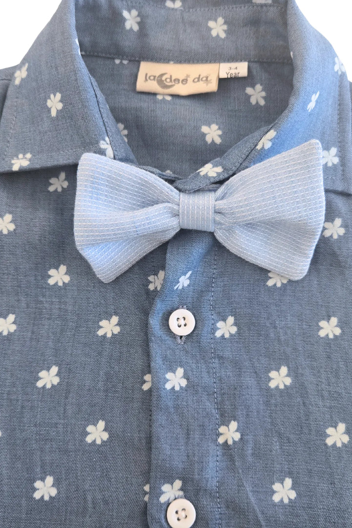 Floral Print Denim Boys Shirt with a Bow-tie