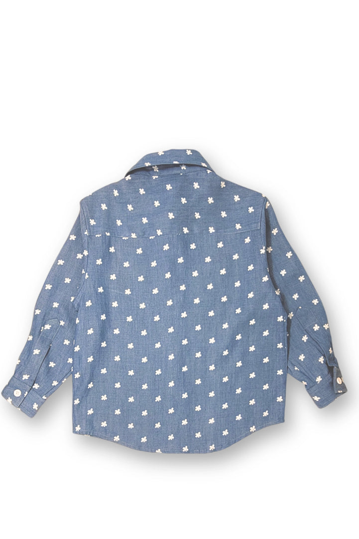 Floral Print Denim Boys Shirt with a Bow-tie