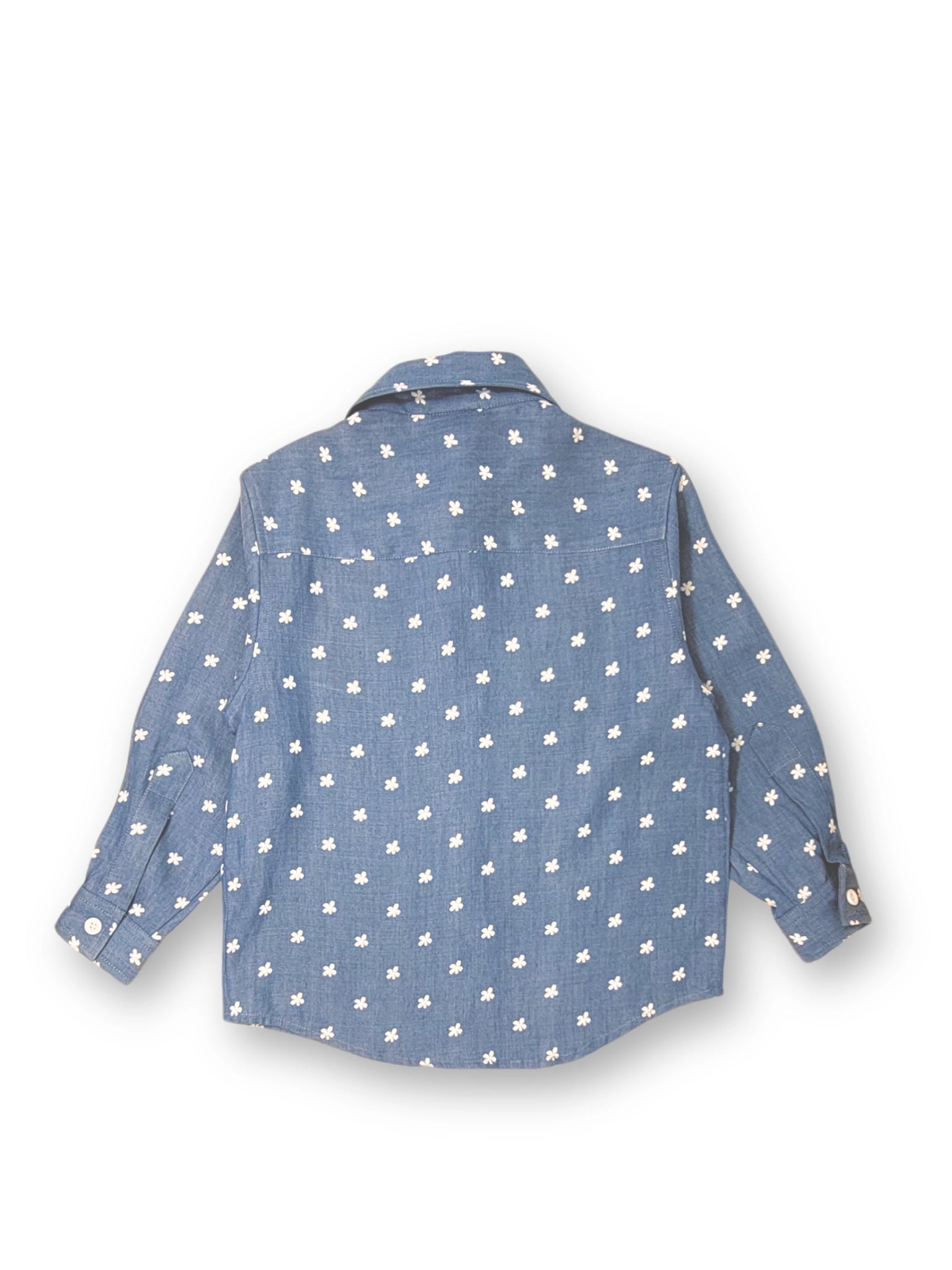 Floral Print Denim Boys Shirt with a Bow-tie