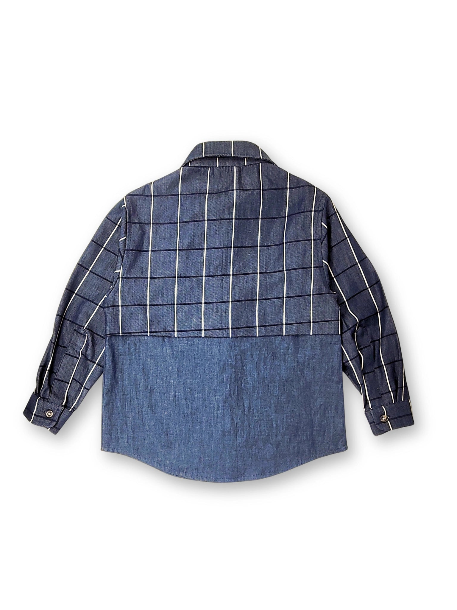 Dark Denim Checks Half and Half Boys Shirt with Pencils