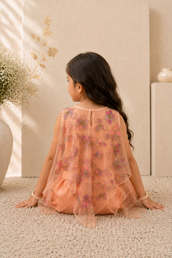Blossom — 3D Net Cape & Palazzo Set in Peach