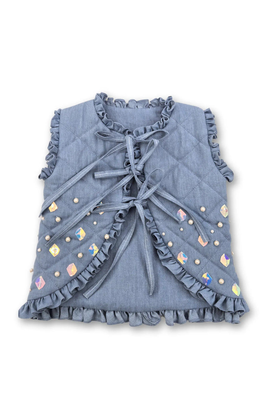 Embroidered Denim Girls Sleeveless Jacket