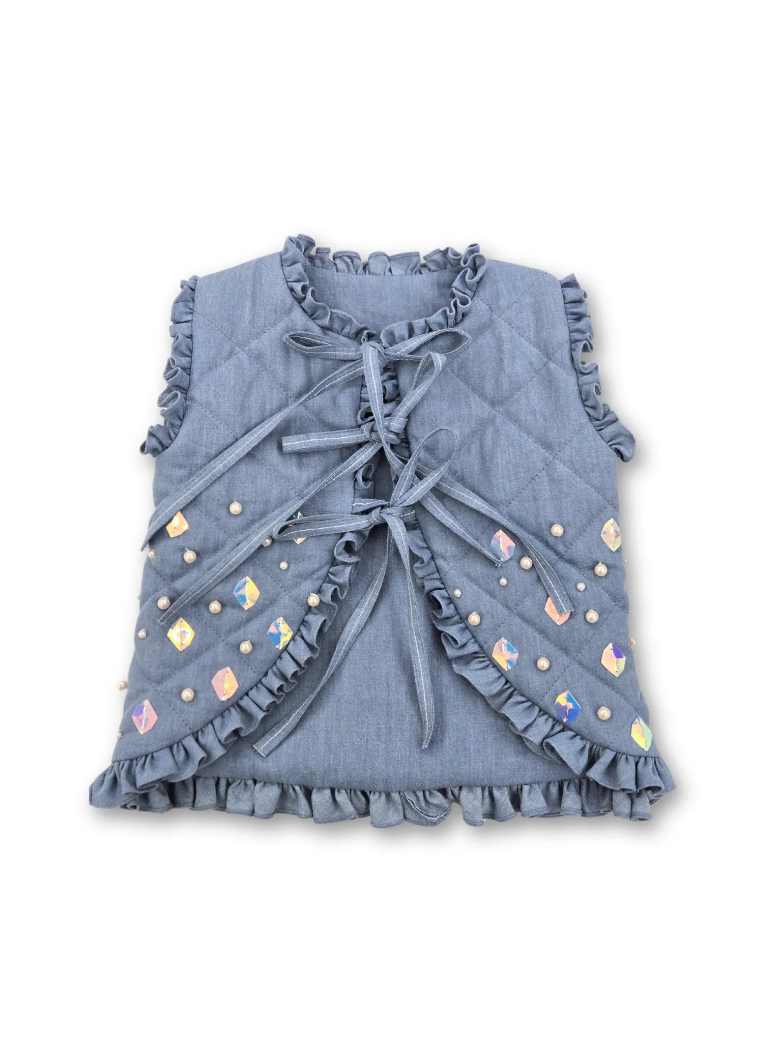 Embroidered Denim Girls Sleeveless Jacket