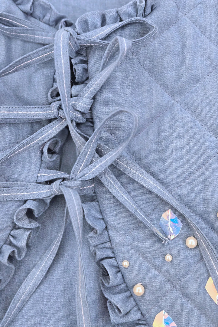 Embroidered Denim Girls Sleeveless Jacket