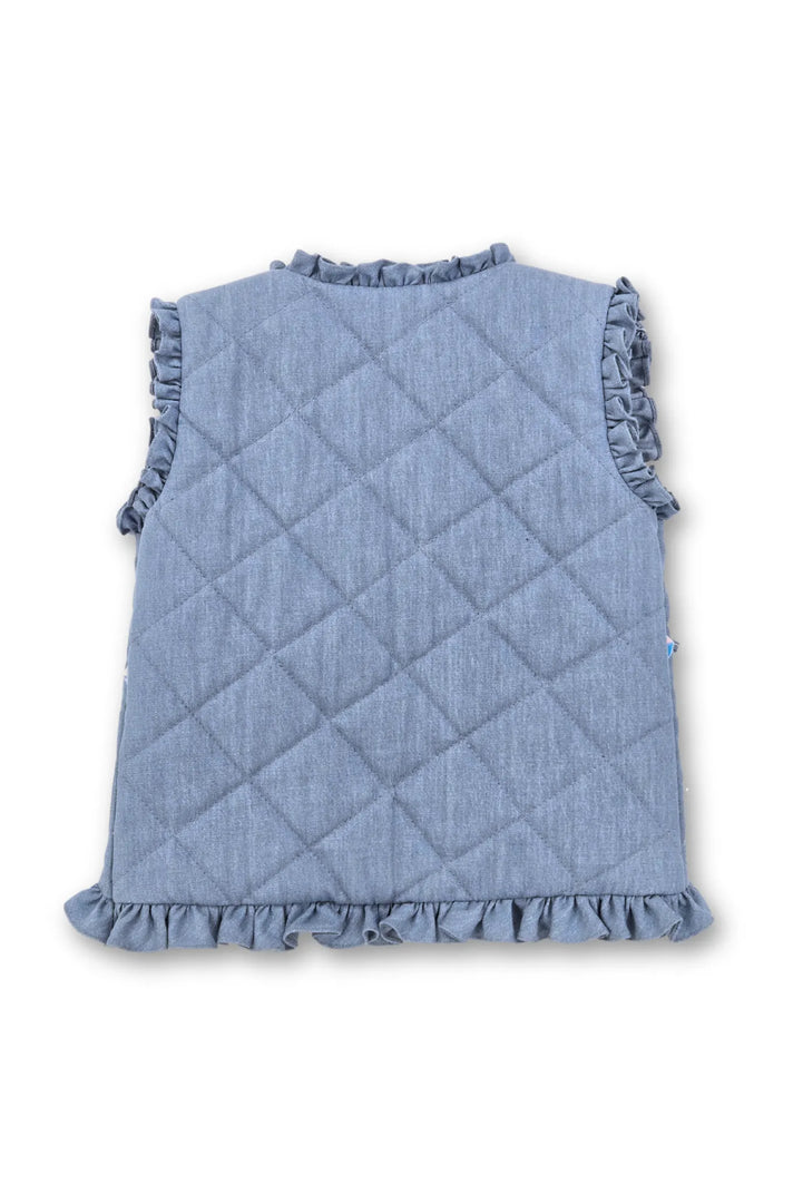 Embroidered Denim Girls Sleeveless Jacket