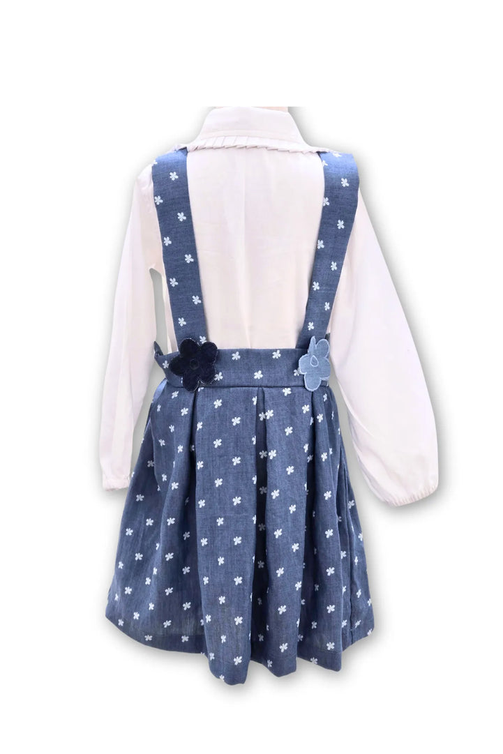 Denim Floral Jumper Skirt with a White Shirt