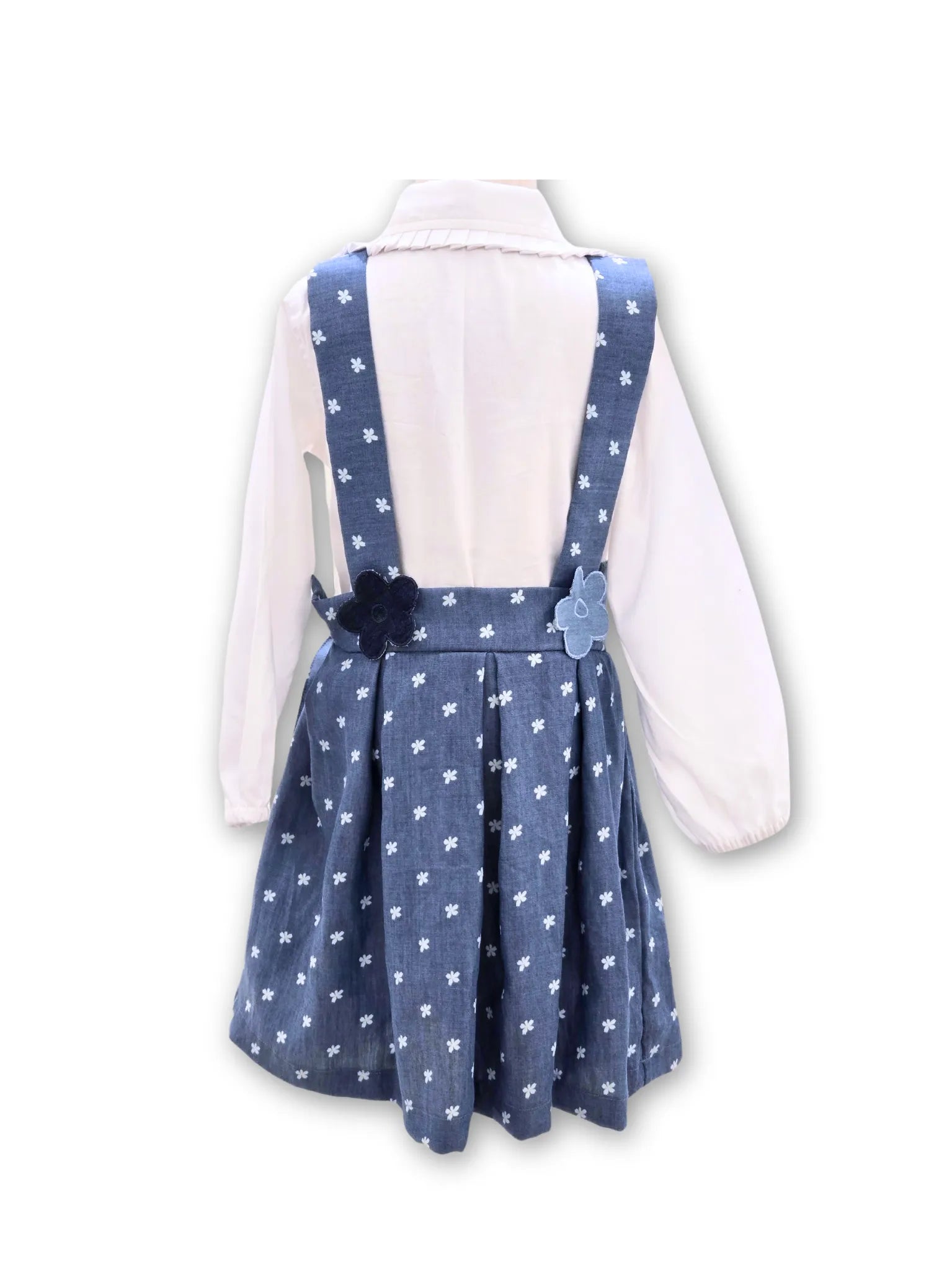 Denim Floral Jumper Skirt with a White Shirt